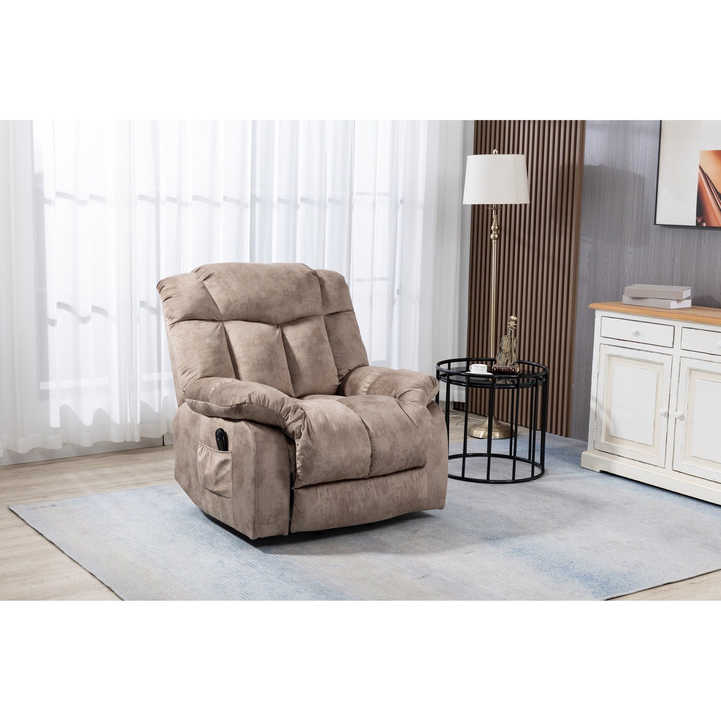 Velvet Upholstered Power Lift Recliner for Elderly with Remote Control and Side Storage Pockets