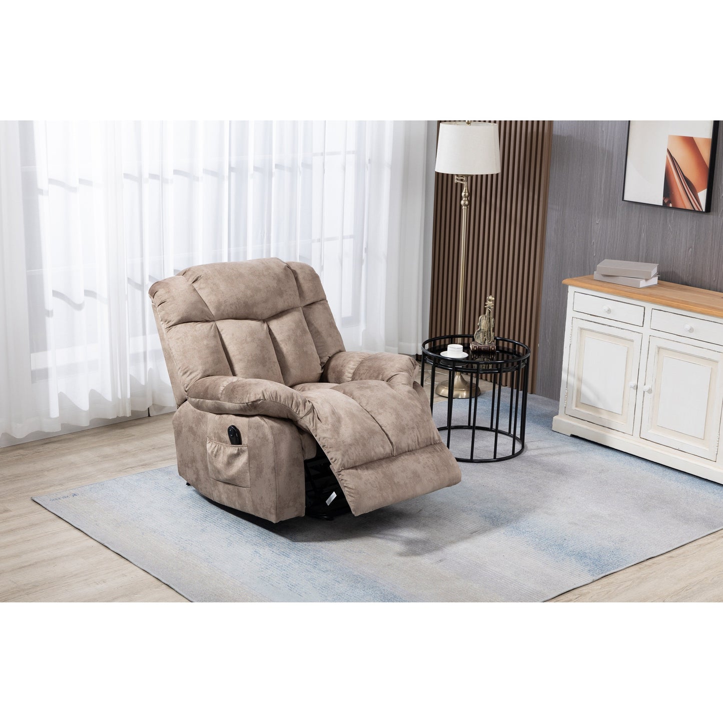 Velvet Upholstered Power Lift Recliner for Elderly with Remote Control and Side Storage Pockets