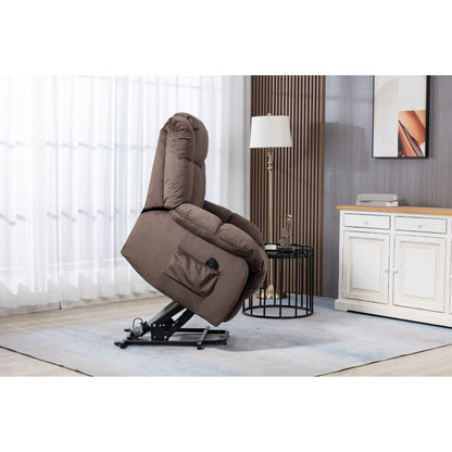 Velvet Upholstered Power Lift Recliner for Elderly with Remote Control and Side Storage Pockets