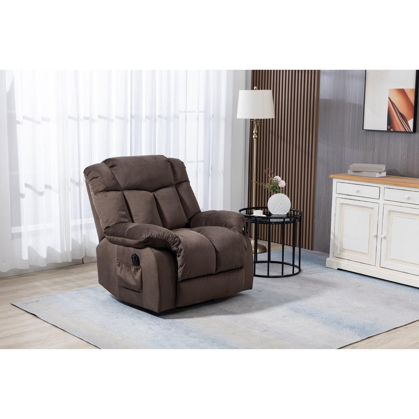 Velvet Upholstered Power Lift Recliner for Elderly with Remote Control and Side Storage Pockets