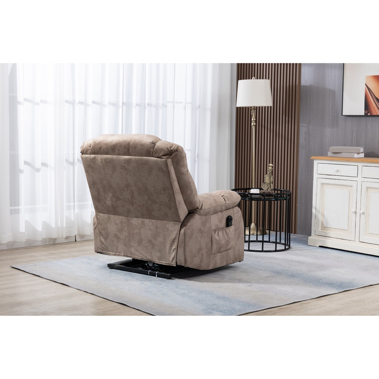Velvet Upholstered Power Lift Recliner for Elderly with Remote Control and Side Storage Pockets