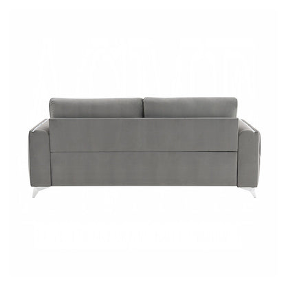 Velvet Upholstered Sofa with Metal Legs in Gray