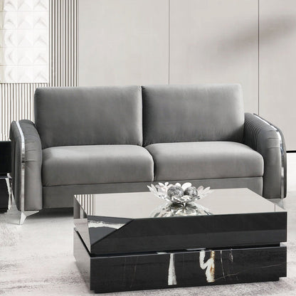 Velvet Upholstered Sofa with Metal Legs in Gray