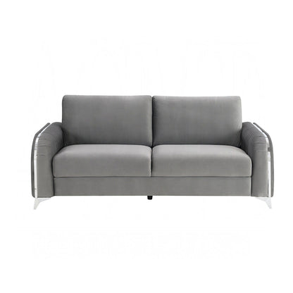Velvet Upholstered Sofa with Metal Legs in Gray