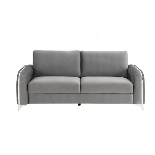 Velvet Upholstered Sofa with Metal Legs in Gray