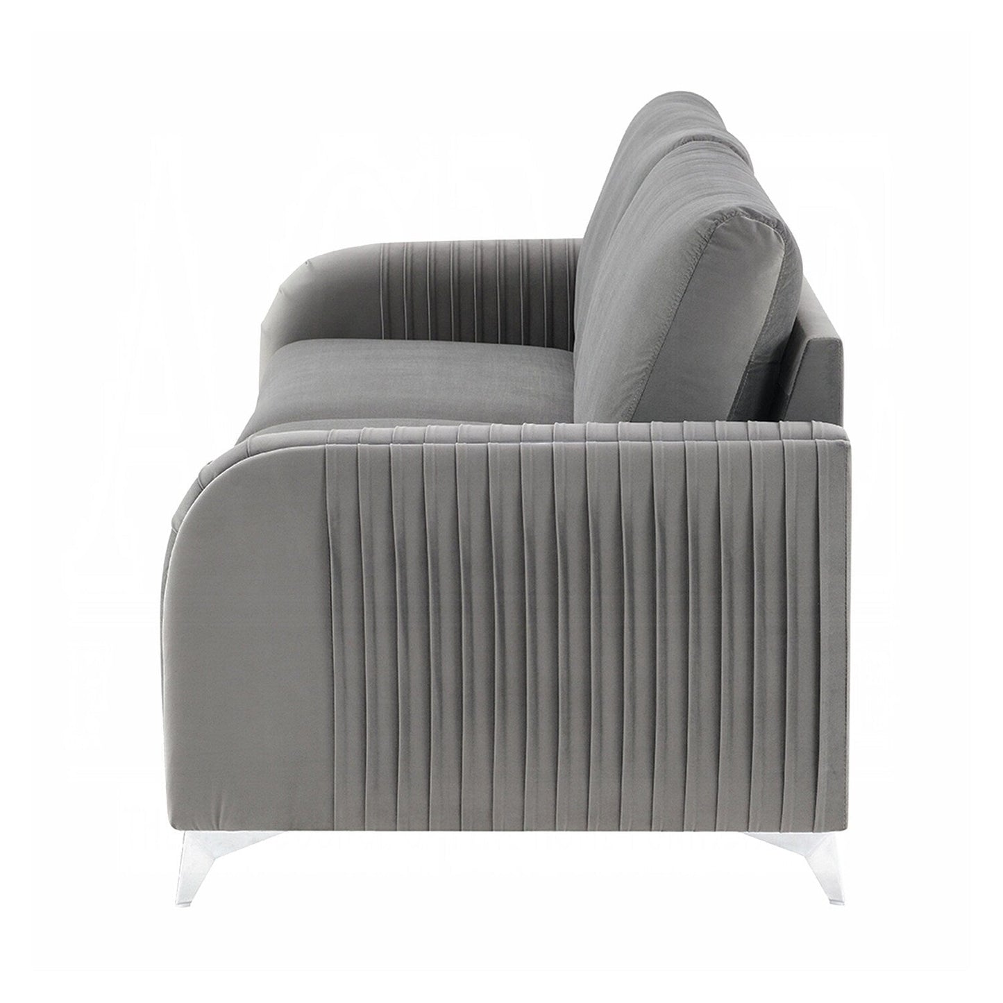 Velvet Upholstered Sofa with Metal Legs in Gray