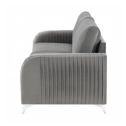 Velvet Upholstered Sofa with Metal Legs in Gray