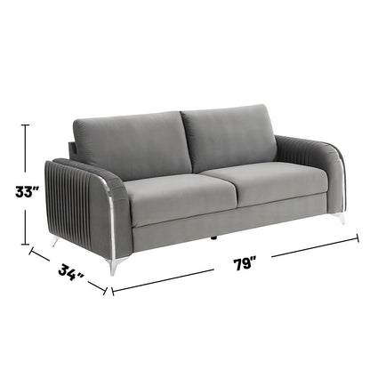 Velvet Upholstered Sofa with Metal Legs in Gray