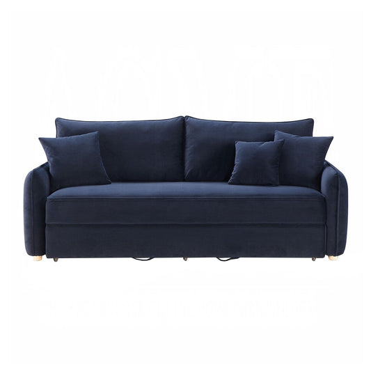 Velvet Upholstered Sofa with Pull-Out Sleeper Design in Blue