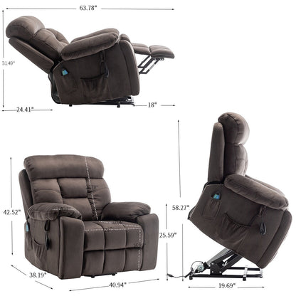 Velvet Wide Power Lift Recliner Chair with Heat, Massage, and Silent OKIN Motor