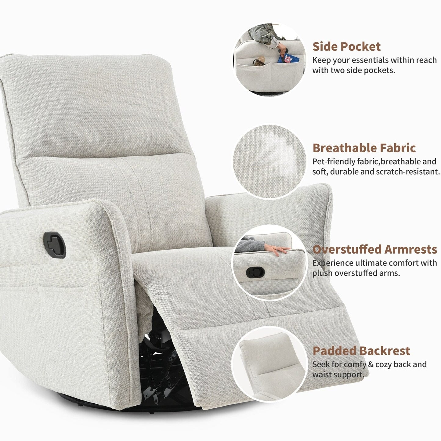 Versatile Swivel Rocker Recliner Chair for Various Settings