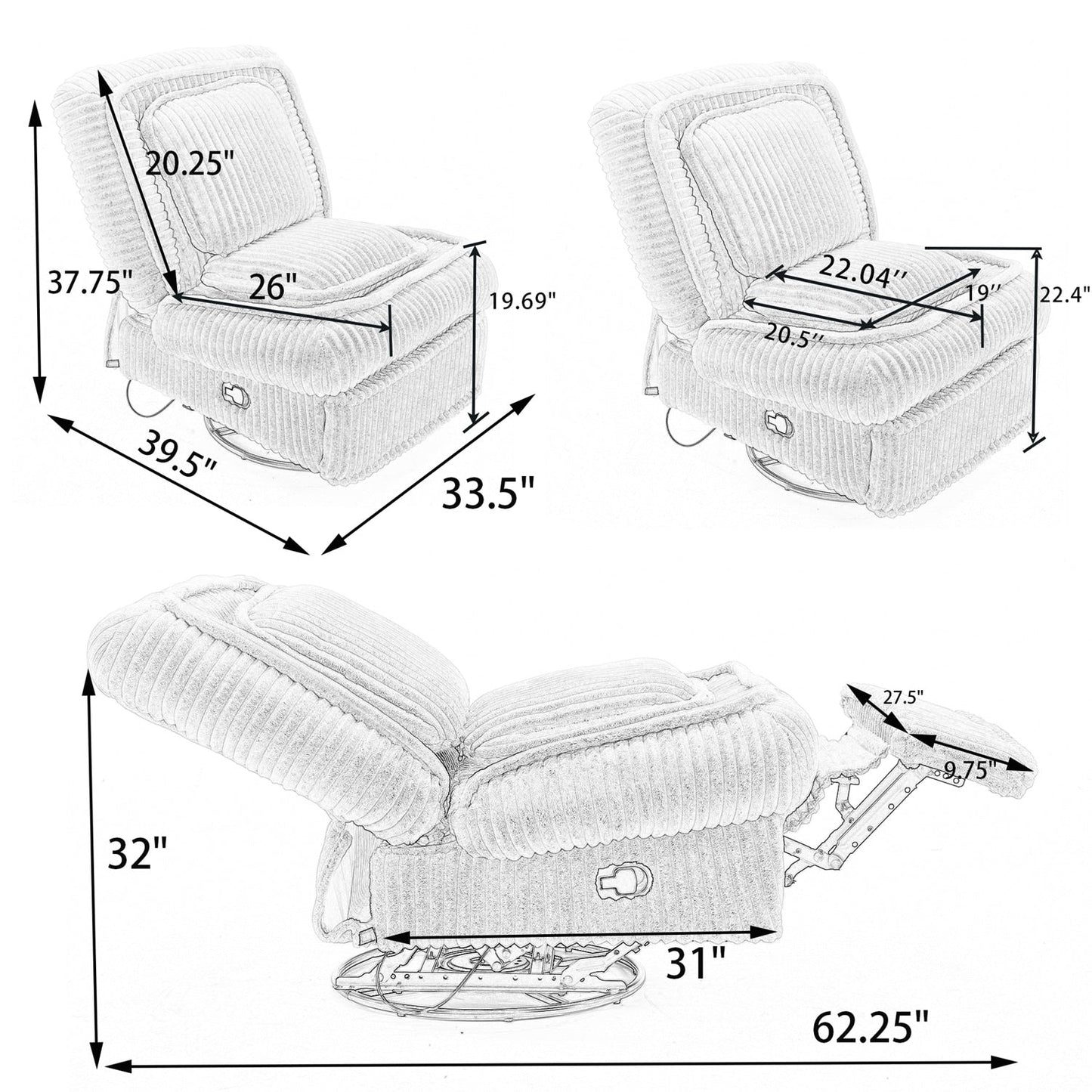 Versatile Corduroy Recliner Sofa for Relaxation and Comfort