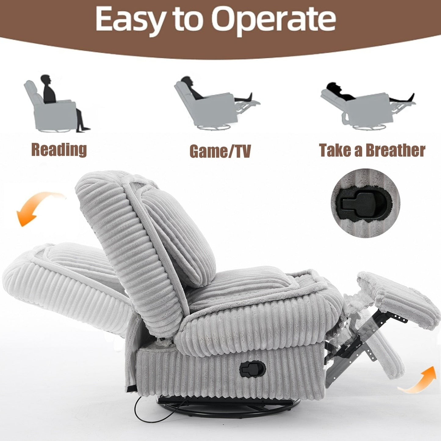 Versatile Corduroy Recliner Sofa for Relaxation and Comfort