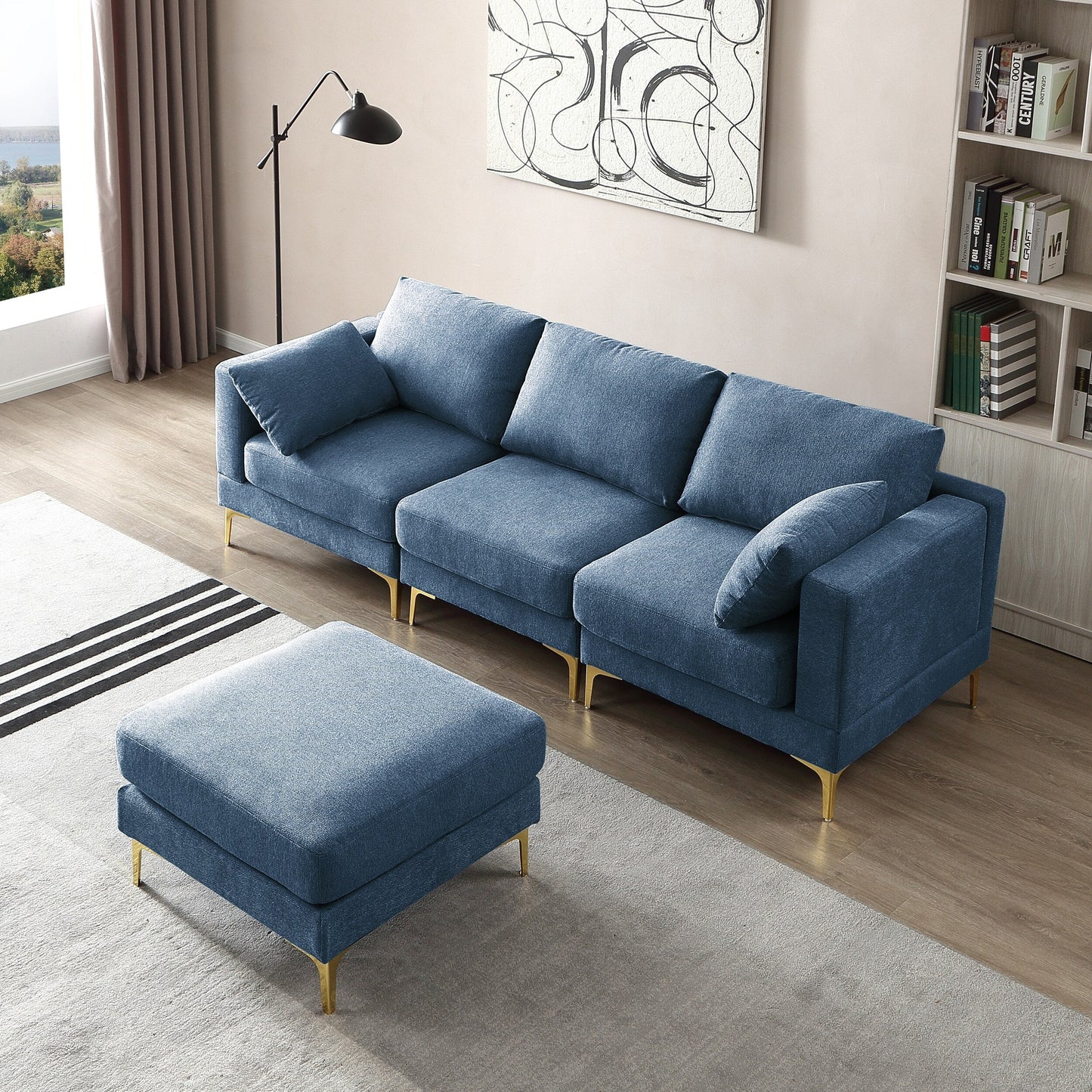 Versatile L Shape Couch with Ottoman - Soft Polyester Fabric for Ultimate Comfort