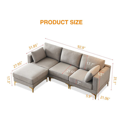 Versatile L Shape Couch with Ottoman - Soft Polyester Fabric for Ultimate Comfort