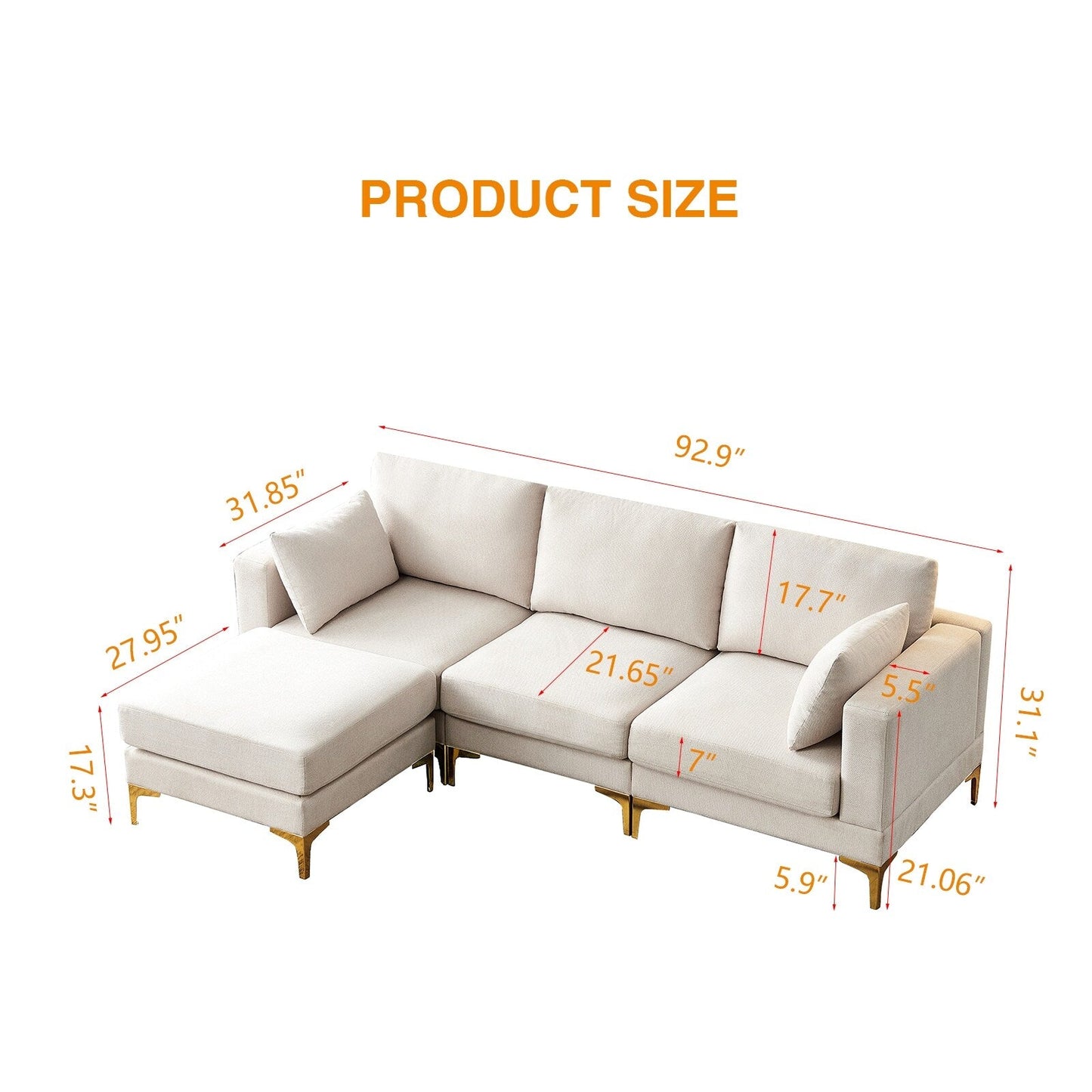 Versatile L Shape Couch with Ottoman - Soft Polyester Fabric for Ultimate Comfort