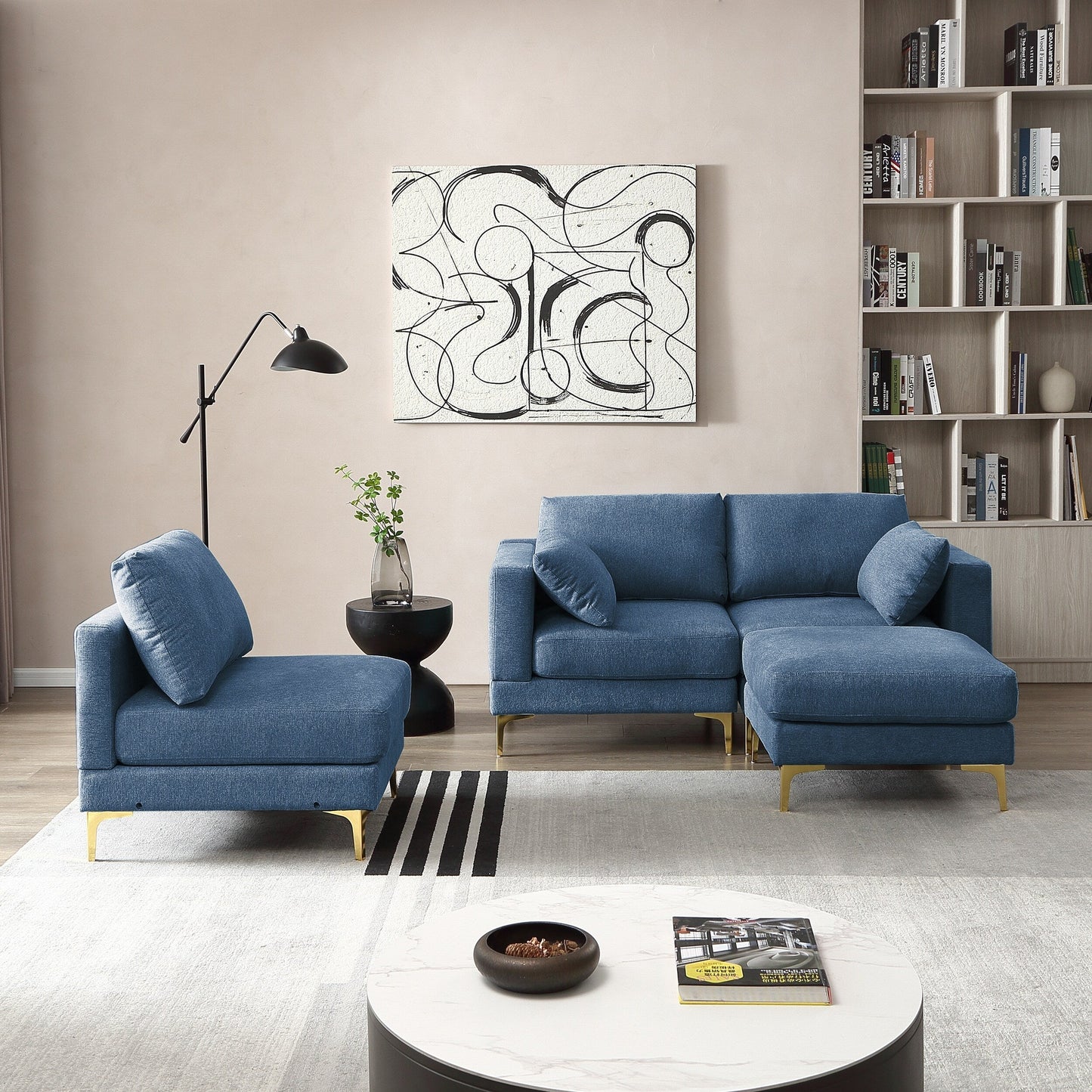 Versatile L Shape Couch with Ottoman - Soft Polyester Fabric for Ultimate Comfort