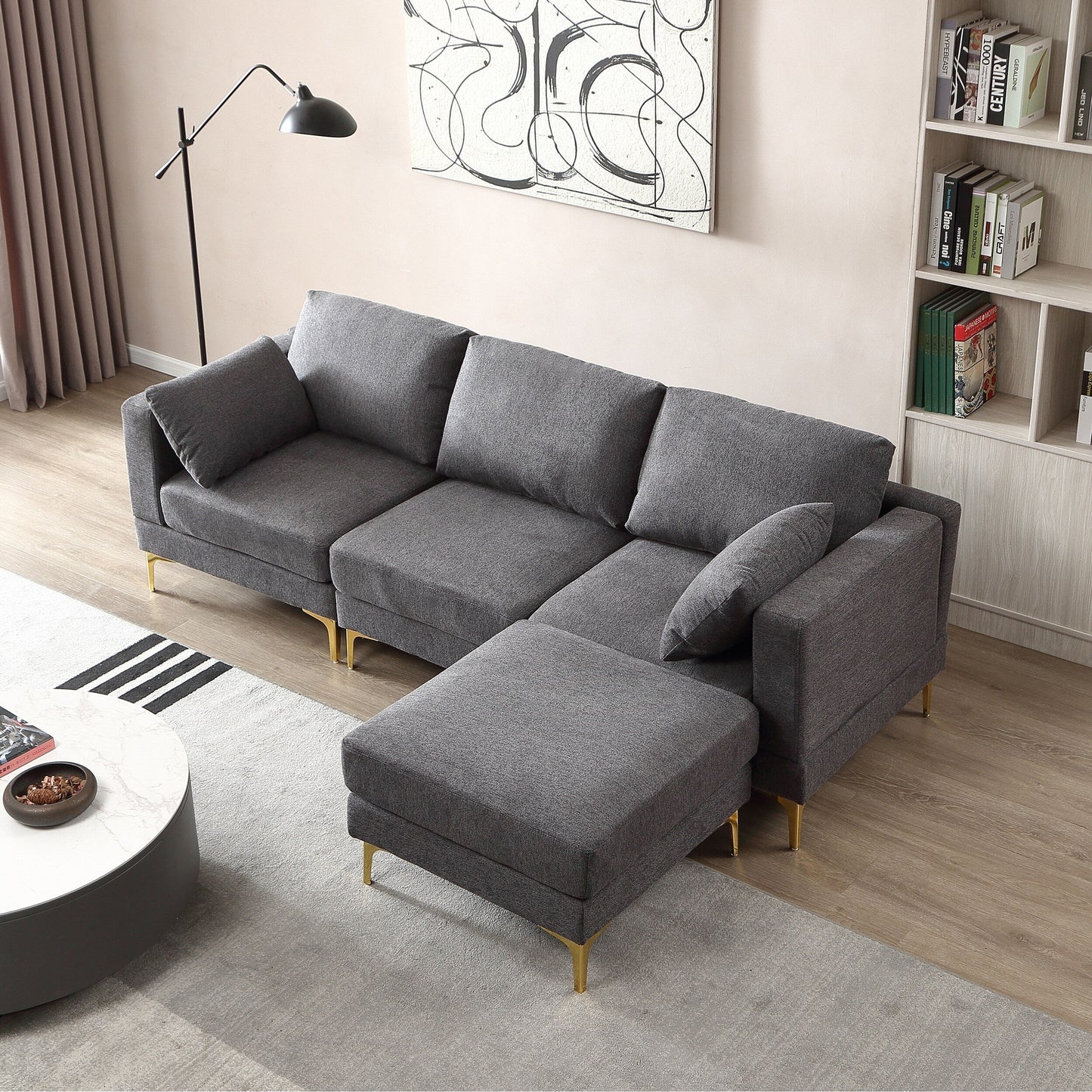 Versatile L Shape Couch with Ottoman - Soft Polyester Fabric for Ultimate Comfort