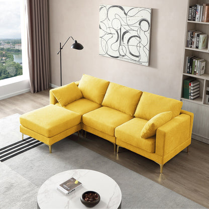 Versatile L Shape Couch with Ottoman - Soft Polyester Fabric for Ultimate Comfort