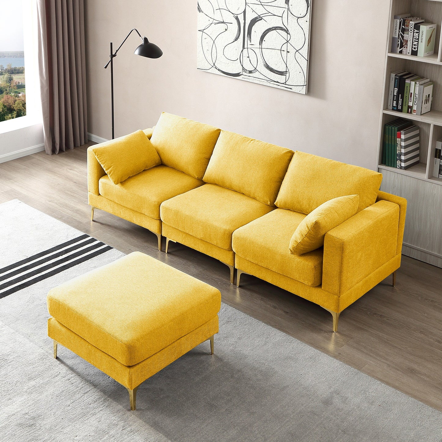 Versatile L Shape Couch with Ottoman - Soft Polyester Fabric for Ultimate Comfort