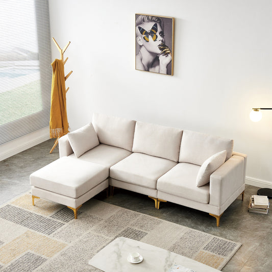 Versatile L Shape Couch with Ottoman - Soft Polyester Fabric for Ultimate Comfort