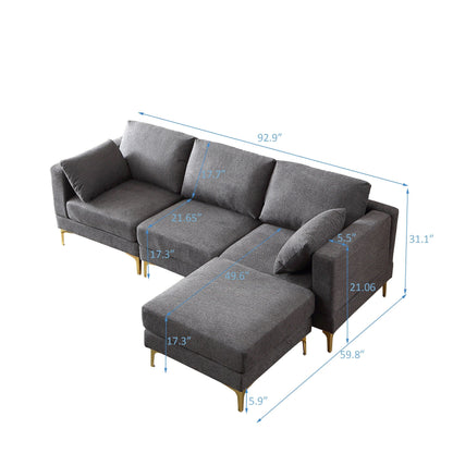 Versatile L Shape Couch with Ottoman - Soft Polyester Fabric for Ultimate Comfort