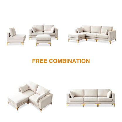 Versatile L Shape Couch with Ottoman - Soft Polyester Fabric for Ultimate Comfort