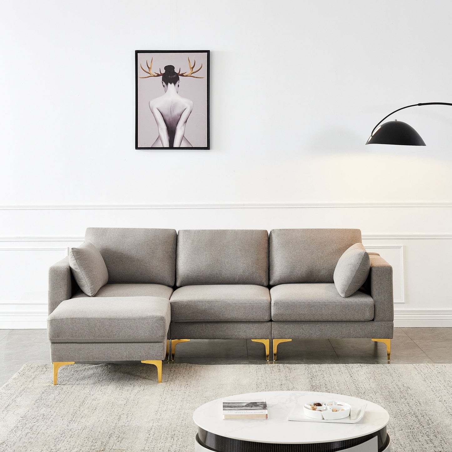 Versatile L Shape Couch with Ottoman - Soft Polyester Fabric for Ultimate Comfort