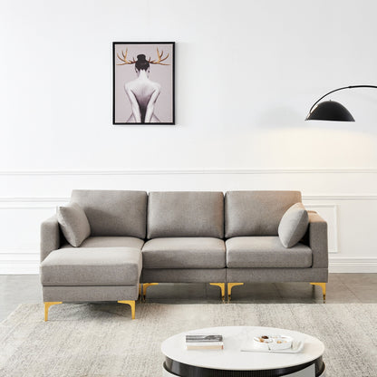 Versatile L Shape Couch with Ottoman - Soft Polyester Fabric for Ultimate Comfort