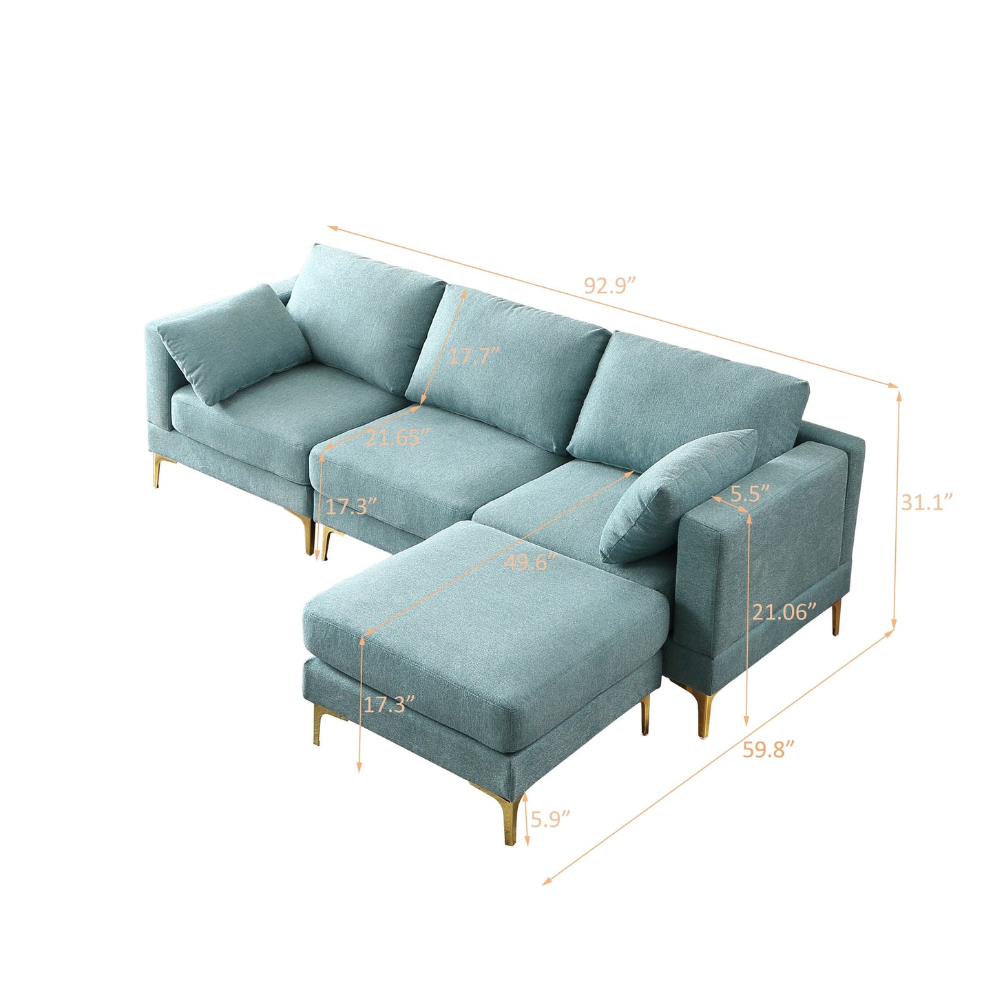 Versatile L Shape Couch with Ottoman - Soft Polyester Fabric for Ultimate Comfort