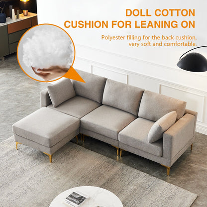 Versatile L Shape Couch with Ottoman - Soft Polyester Fabric for Ultimate Comfort