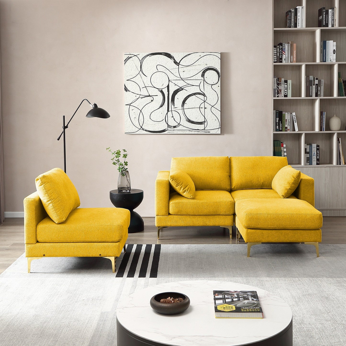 Versatile L Shape Couch with Ottoman - Soft Polyester Fabric for Ultimate Comfort