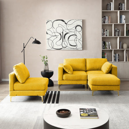 Versatile L Shape Couch with Ottoman - Soft Polyester Fabric for Ultimate Comfort