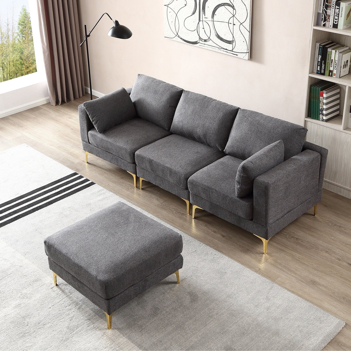 Versatile L Shape Couch with Ottoman - Soft Polyester Fabric for Ultimate Comfort