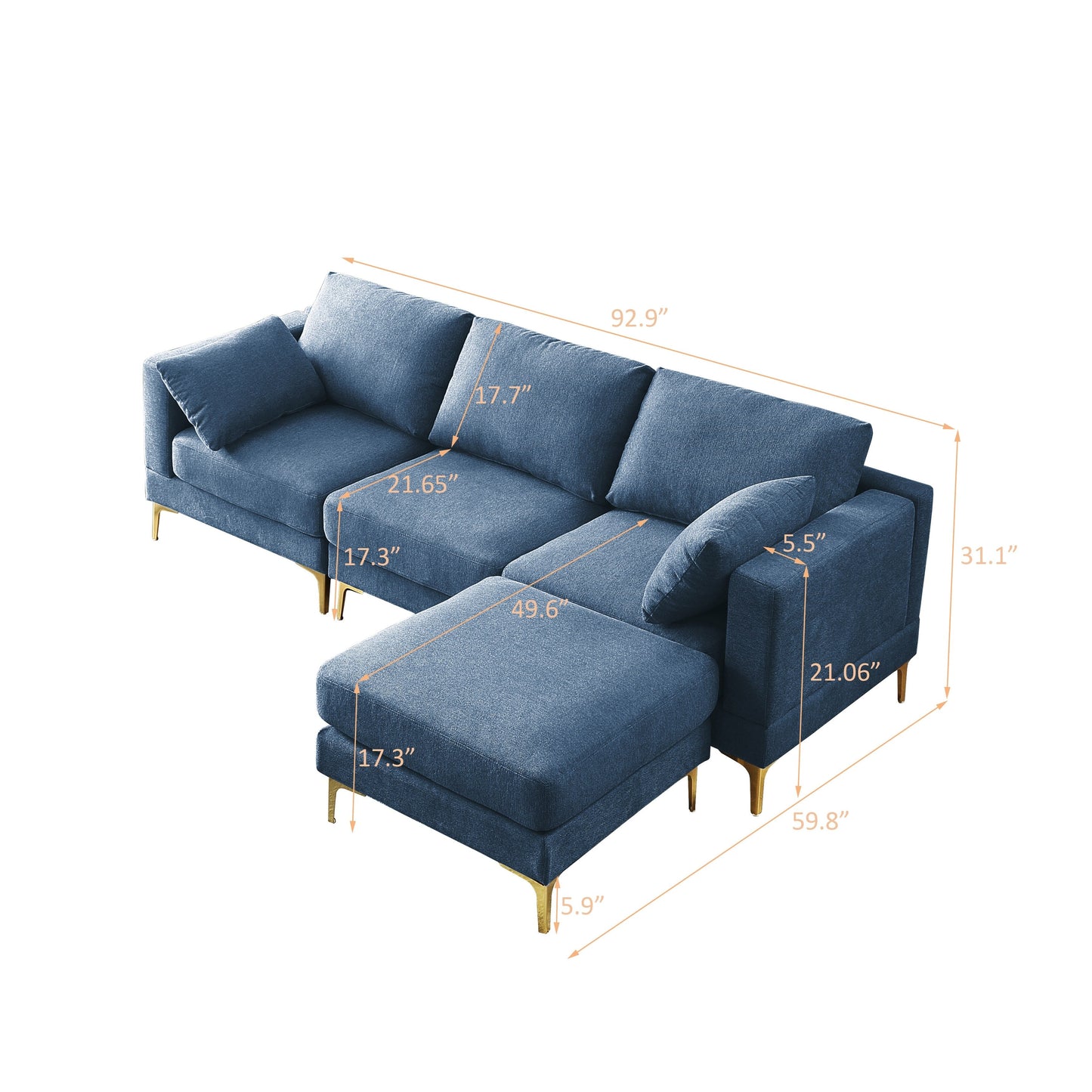 Versatile L Shape Couch with Ottoman - Soft Polyester Fabric for Ultimate Comfort