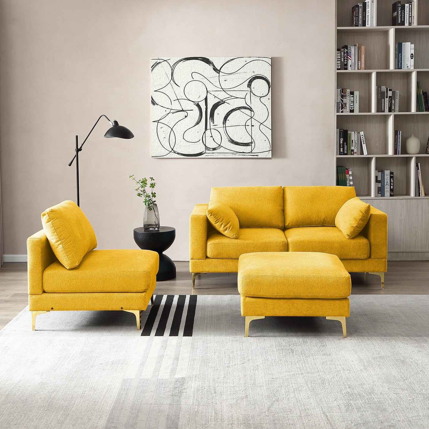 Versatile L Shape Couch with Ottoman - Soft Polyester Fabric for Ultimate Comfort