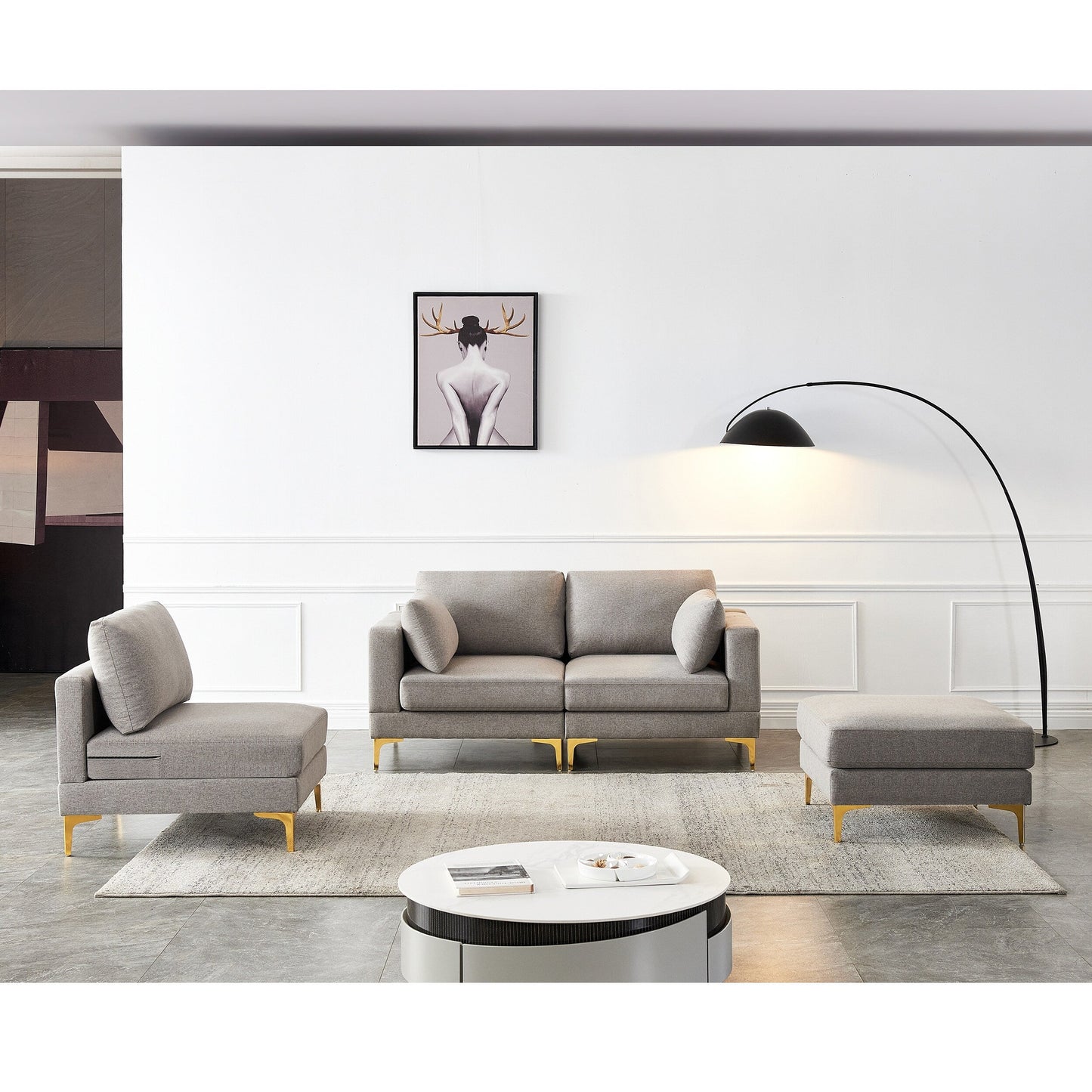 Versatile L Shape Couch with Ottoman - Soft Polyester Fabric for Ultimate Comfort