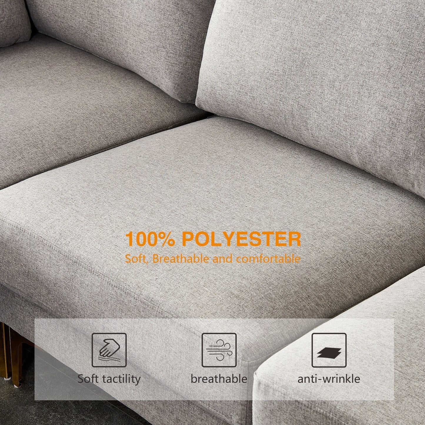 Versatile L Shape Couch with Ottoman - Soft Polyester Fabric for Ultimate Comfort