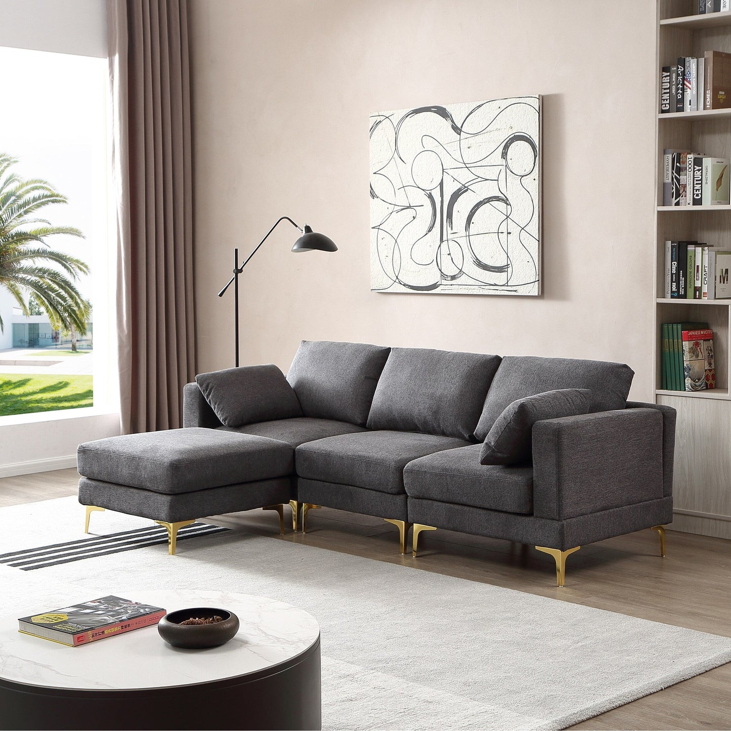 Versatile L Shape Couch with Ottoman - Soft Polyester Fabric for Ultimate Comfort