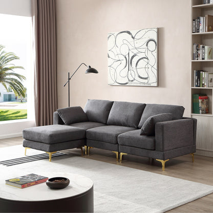 Versatile L Shape Couch with Ottoman - Soft Polyester Fabric for Ultimate Comfort