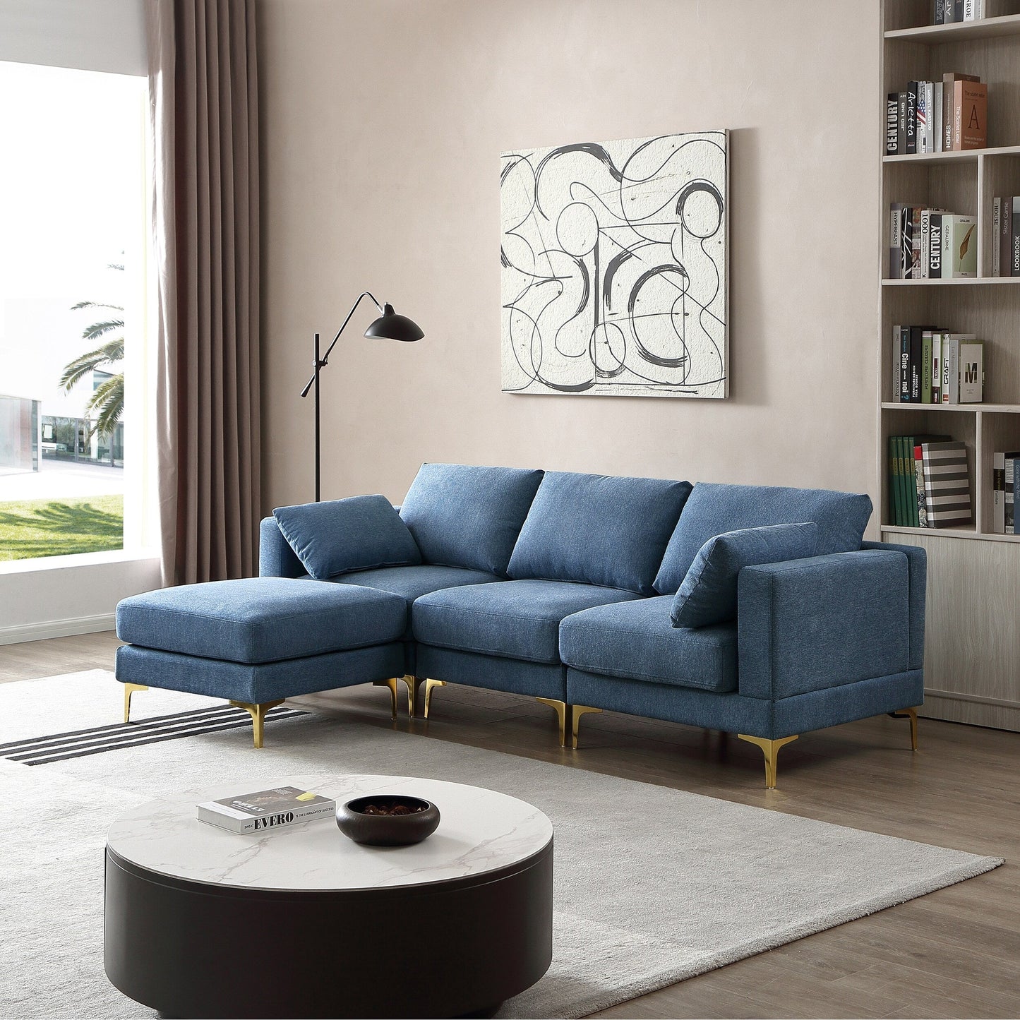 Versatile L Shape Couch with Ottoman - Soft Polyester Fabric for Ultimate Comfort