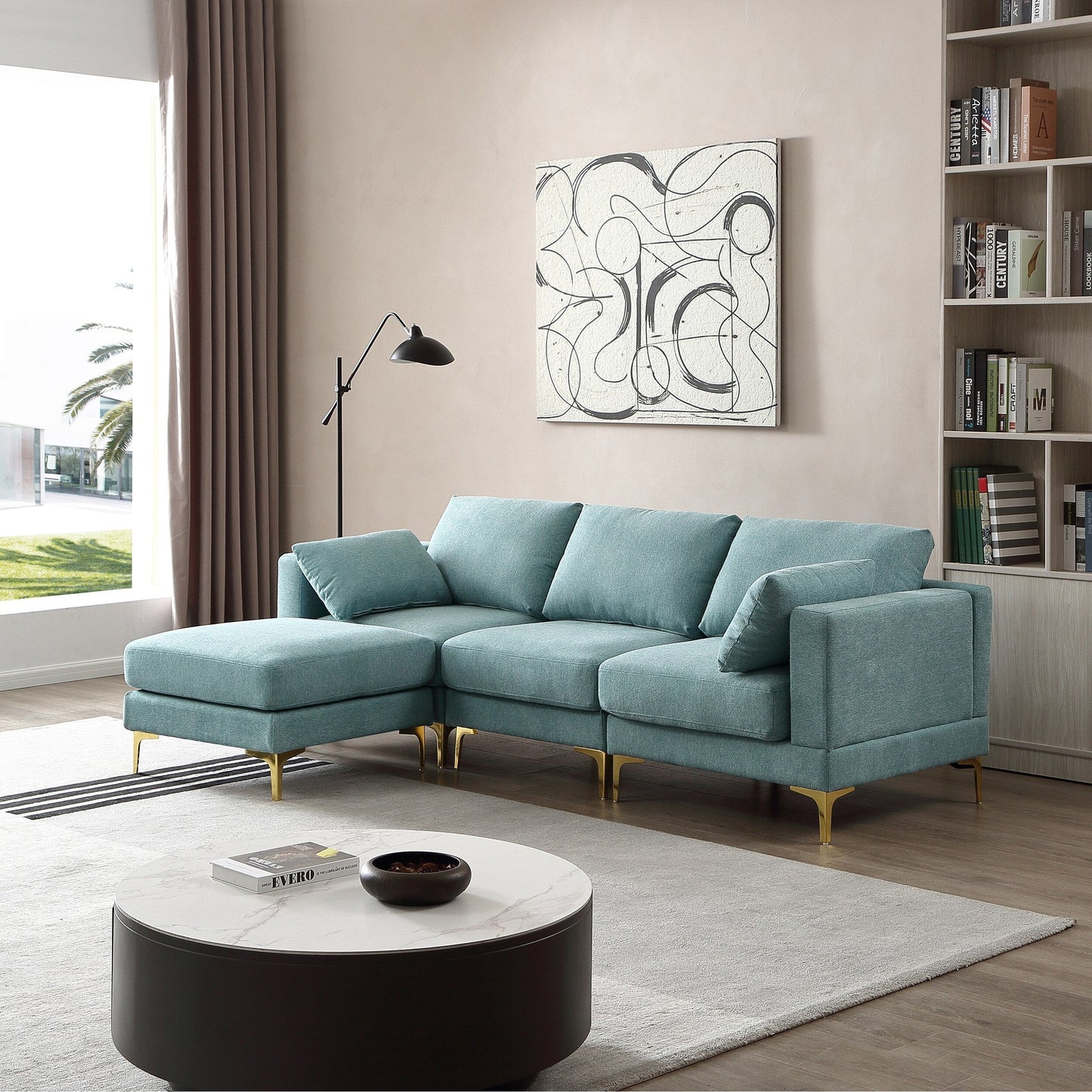 Versatile L Shape Couch with Ottoman - Soft Polyester Fabric for Ultimate Comfort