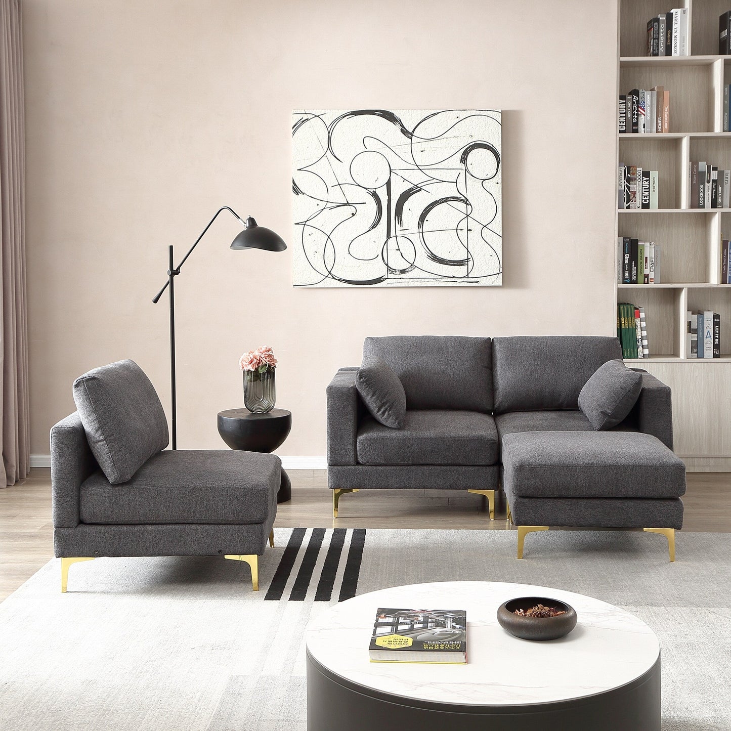 Versatile L Shape Couch with Ottoman - Soft Polyester Fabric for Ultimate Comfort