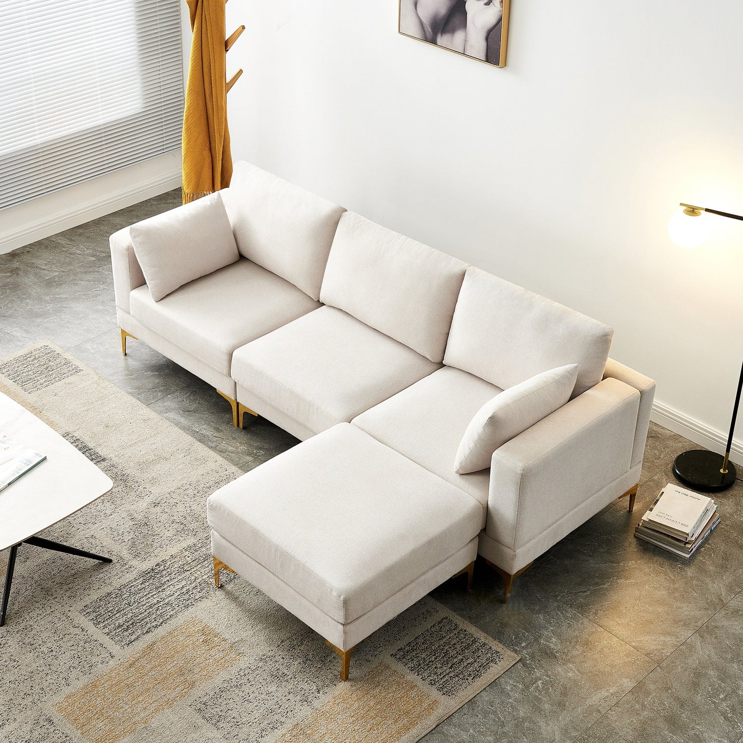 Versatile L Shape Couch with Ottoman - Soft Polyester Fabric for Ultimate Comfort