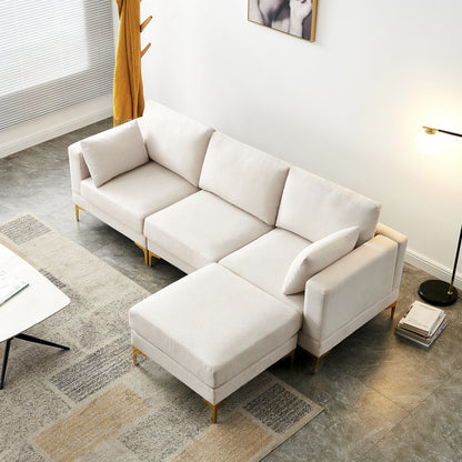 Versatile L Shape Couch with Ottoman - Soft Polyester Fabric for Ultimate Comfort