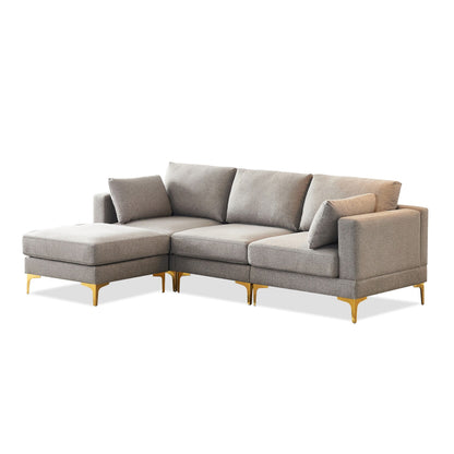 Versatile L Shape Couch with Ottoman - Soft Polyester Fabric for Ultimate Comfort