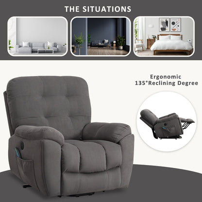 Vibration Massage Lift Recliner featuring Heating, USB Port, Concealed Cup Holders, and Side Pockets, Adjustable Recline Options