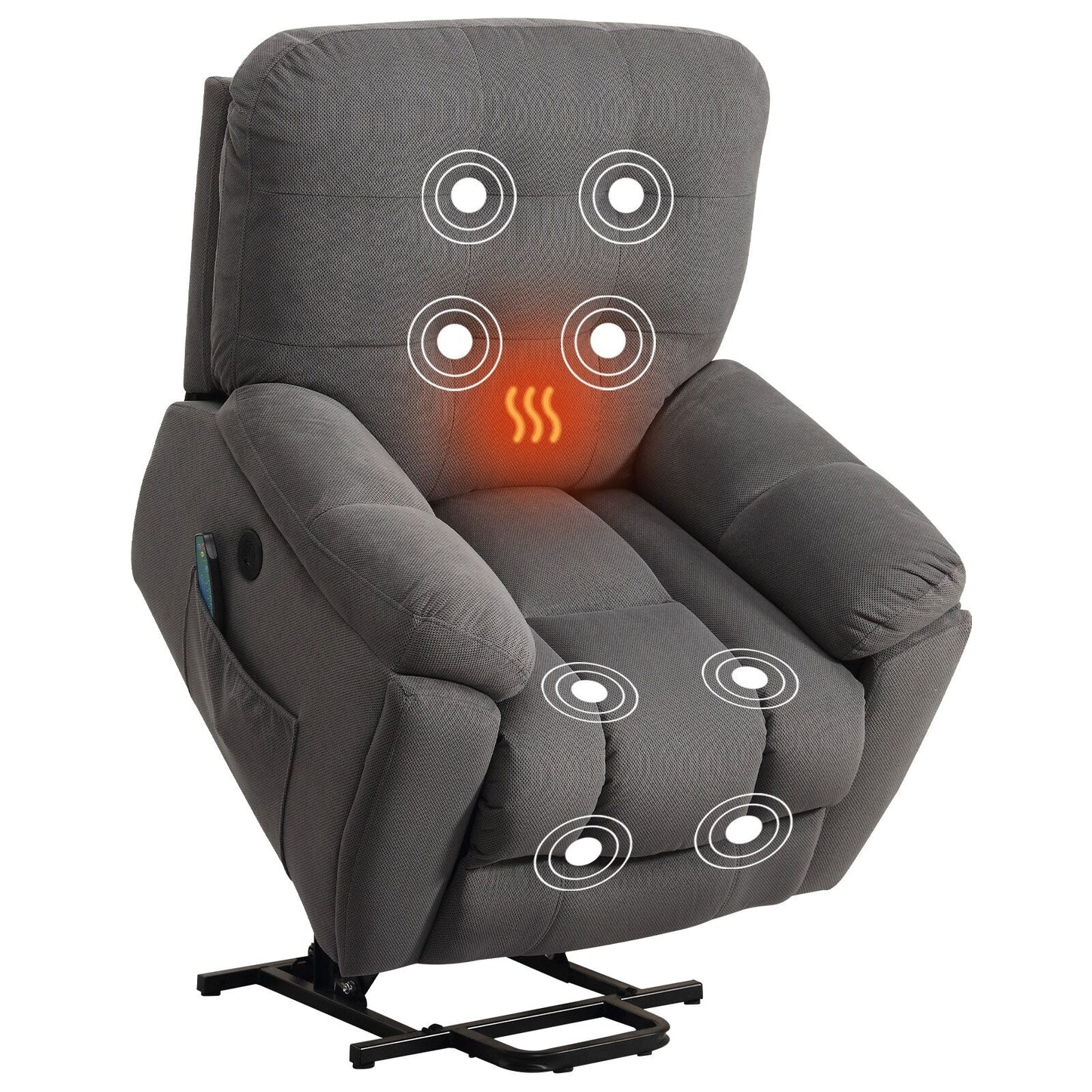 Vibration Massage Lift Recliner featuring Heating, USB Port, Concealed Cup Holders, and Side Pockets, Adjustable Recline Options