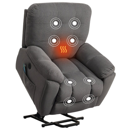 Vibration Massage Lift Recliner featuring Heating, USB Port, Concealed Cup Holders, and Side Pockets, Adjustable Recline Options