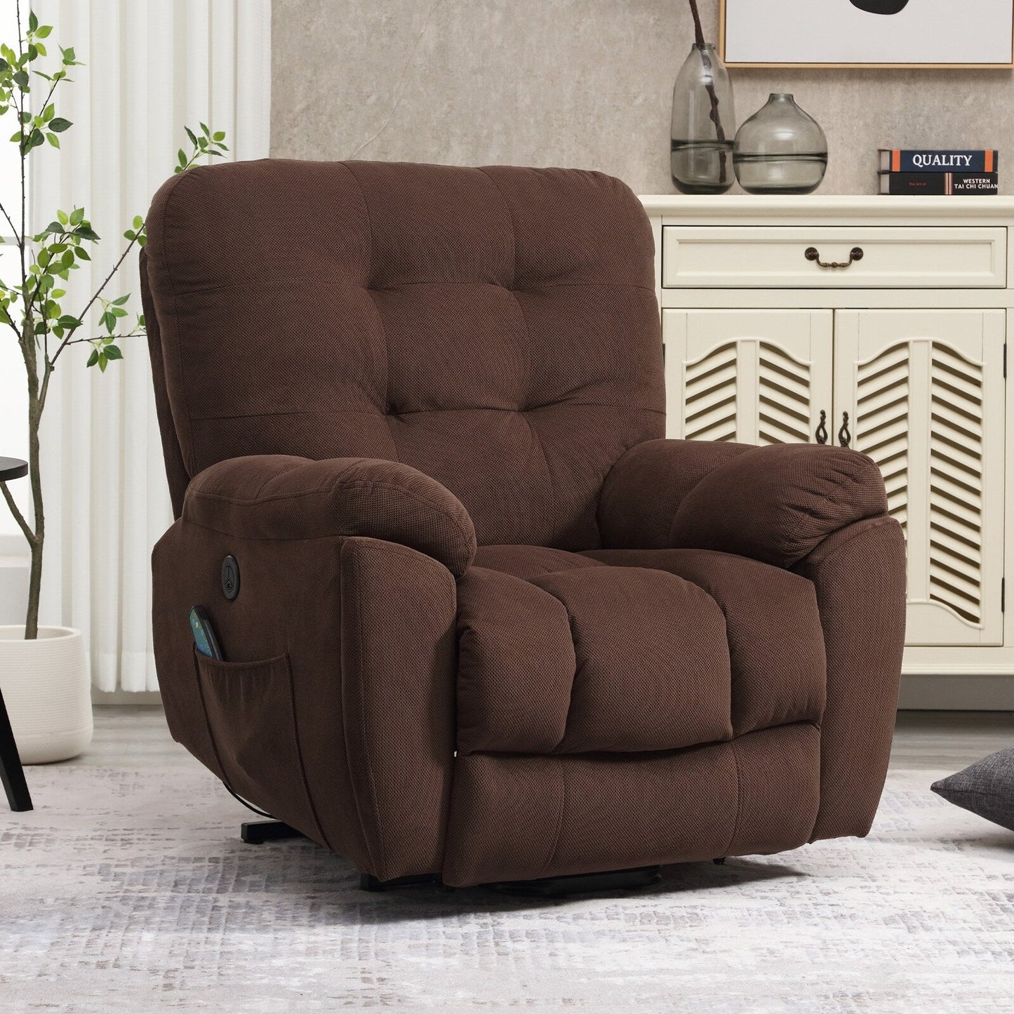 Vibration Massage Lift Recliner featuring Heating, USB Port, Concealed Cup Holders, and Side Pockets, Adjustable Recline Options
